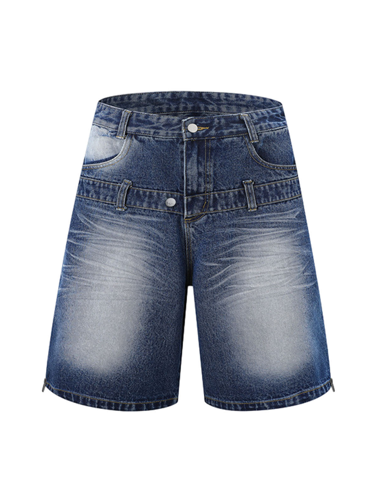 Distressed Washed Workwear Denim Shirt And Jorts Set