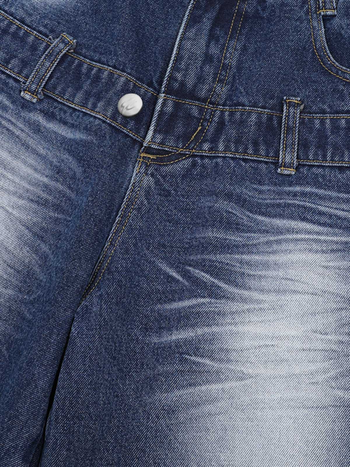 Distressed Washed Workwear Denim Shirt And Jorts Set