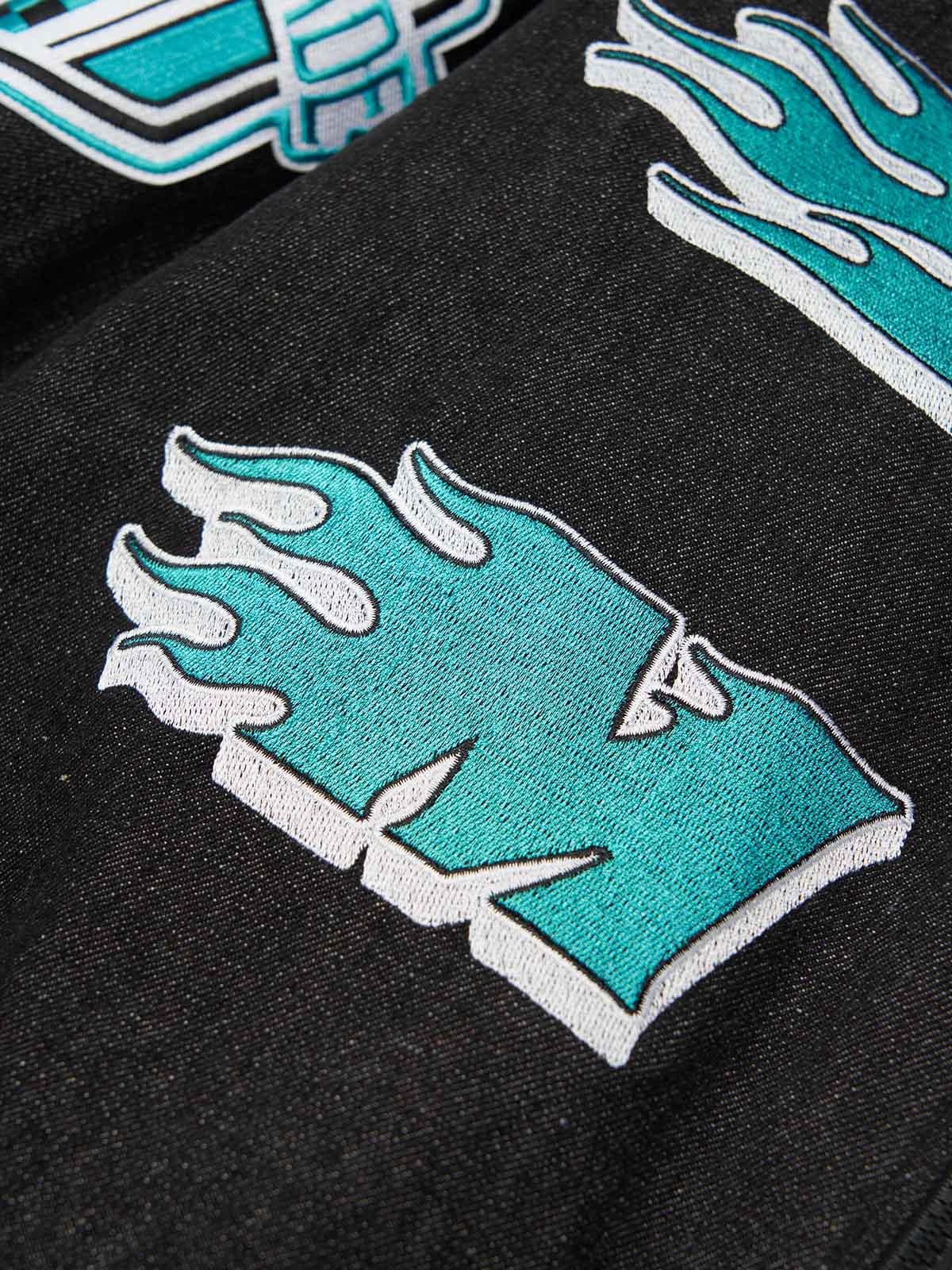Original Embroidered Patch Flame Design Bomber Jacket