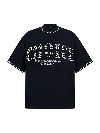 Elegant Pearl-Embellished Oversized T-Shirt