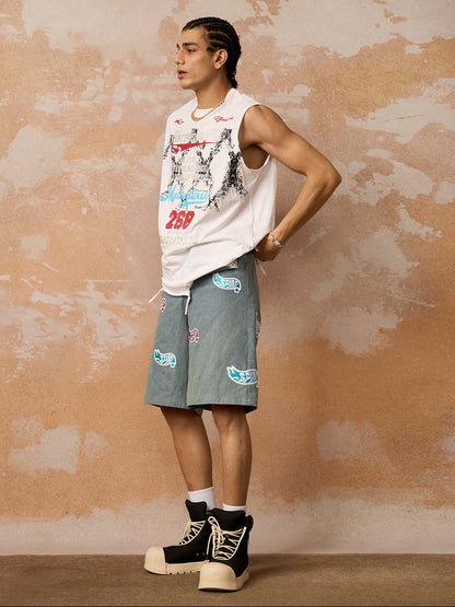Original Street Embroidered Patch Denim Shorts
