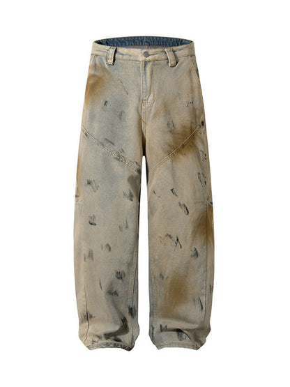 Washed Graffiti Spray Paint Barrel Jeans