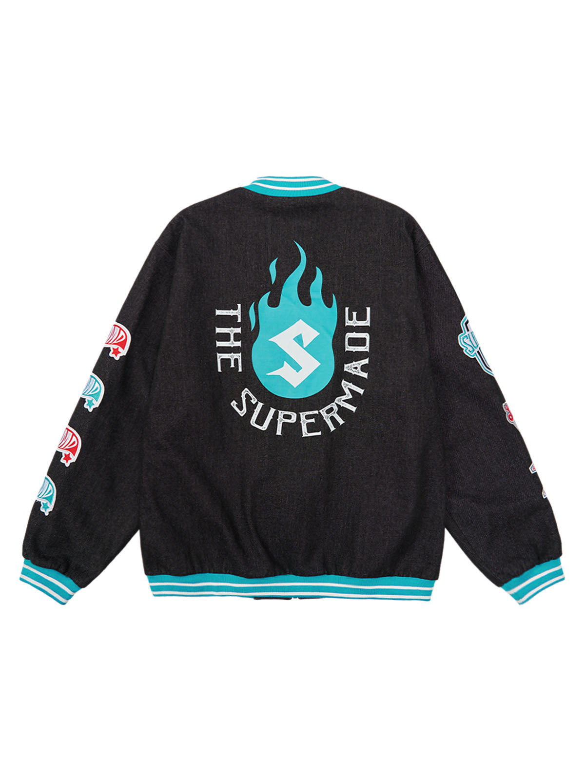 Original Embroidered Patch Flame Design Bomber Jacket