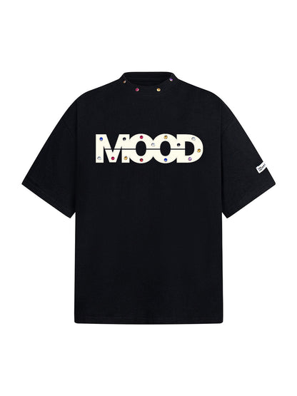 Street Retro MOOD Patch Embroidered Rivet T-shirt