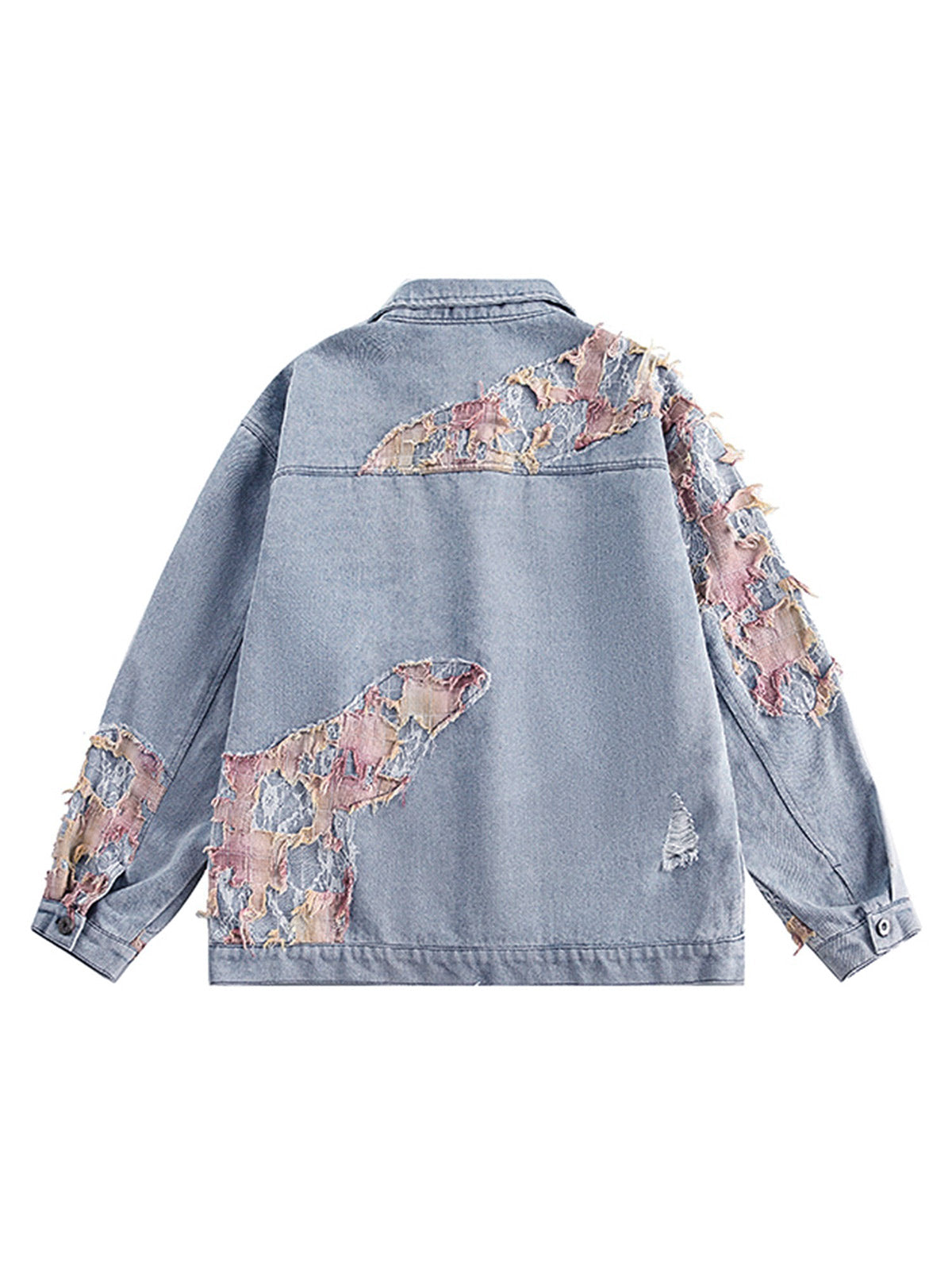 Thesupermade American Street Style Lace Patchwork Denim Jacket