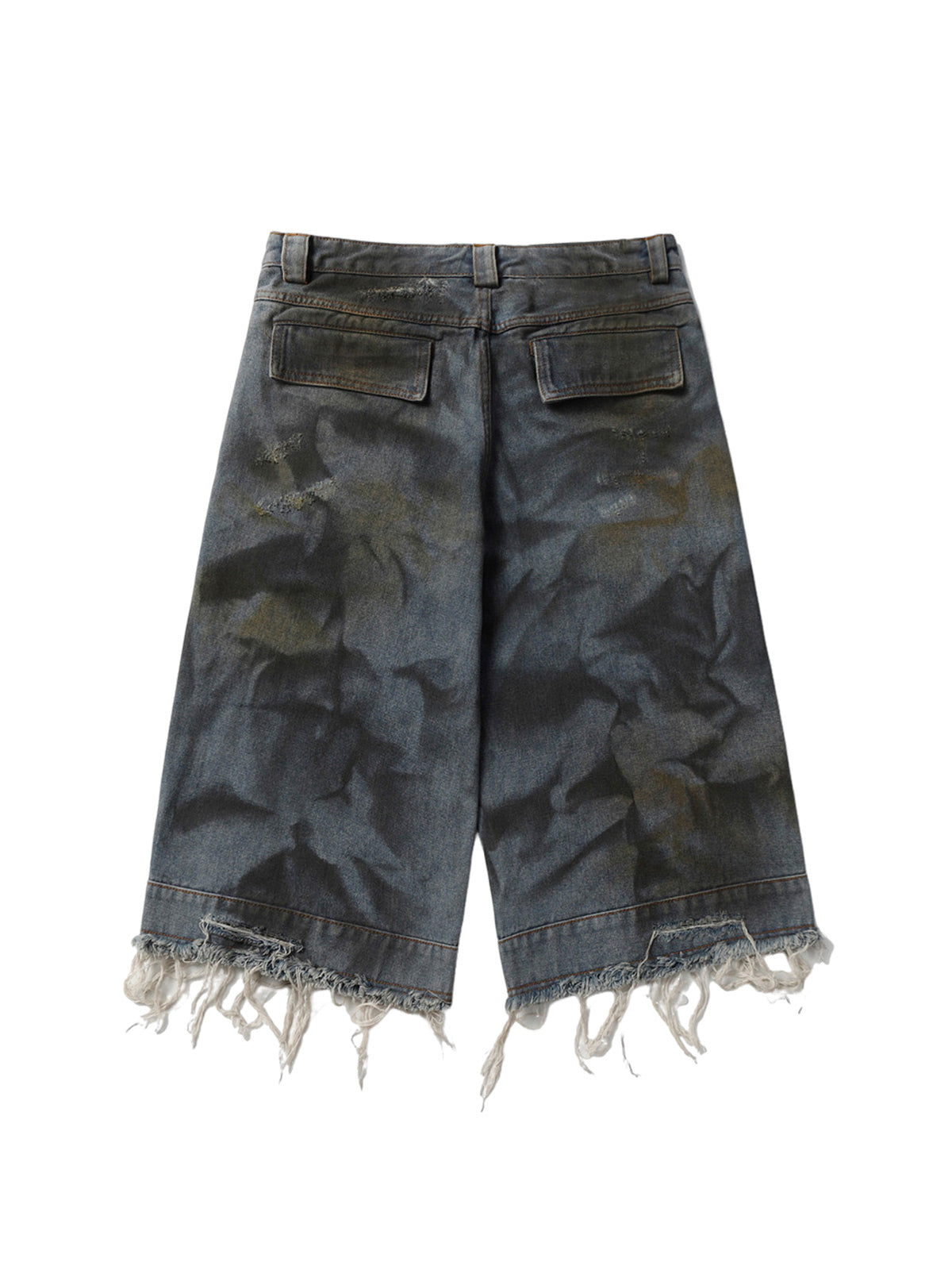 Washed Dirty Ripped Denim Cropped Jorts - 2351