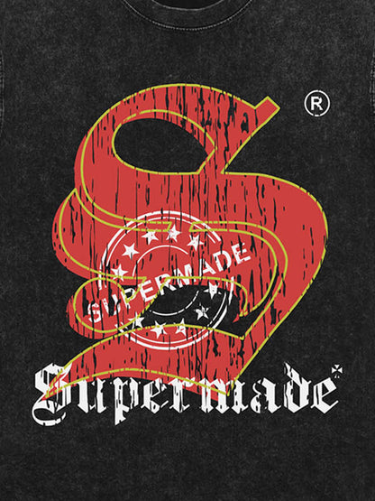 Thesupermade Street Distressed Stamped Letters T-shirt