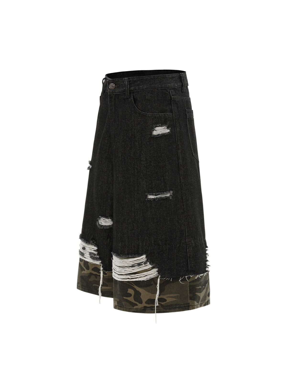 Patchwork Camouflage Ripped Denim Jorts