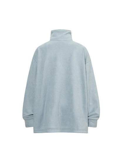 Thesupermade Metal Button Multi Zipper Suede Fleece Sweatshirt