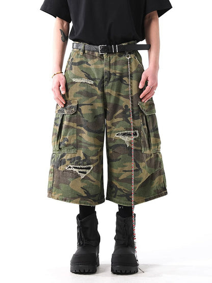 Retro Ripped Camouflage Cropped Jorts