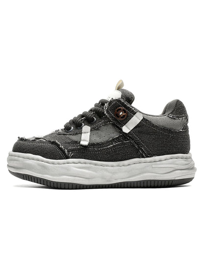 Distressed Deconstructed Split Whisker Platform Sneakers