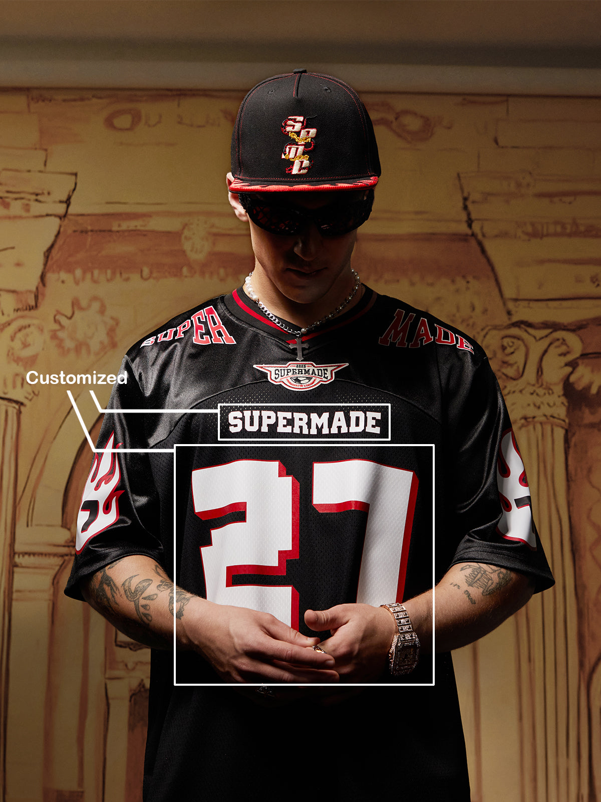 Original Flame Print Football Jersey T-Shirt