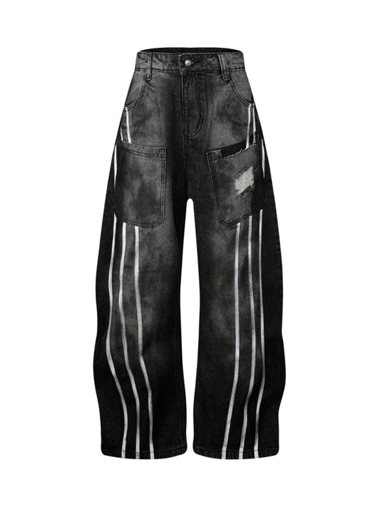 Street Stripe Dirty Dye Barrel Jeans