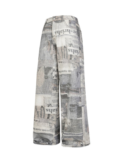 Graffiti Newspaper Baggy Jeans