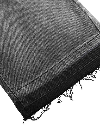 Washed Raw Edge Straight Jeans