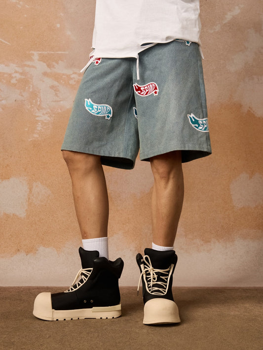 Original Street Embroidered Patch Denim Shorts