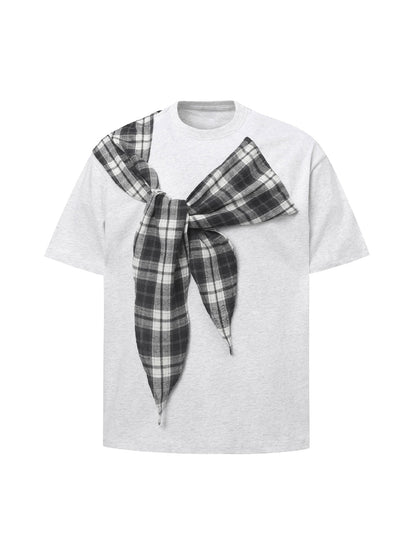 Plaid Scarf Crew Neck T-Shirt