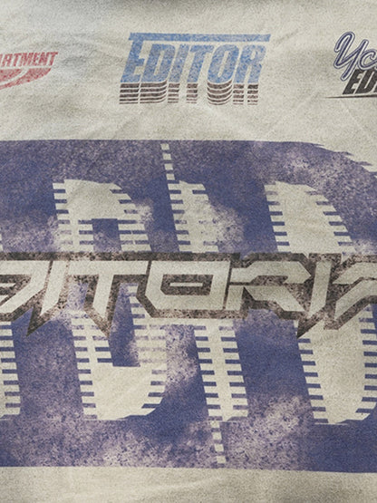 Thesupermade Dirty Wash Heavy Print Street Rap T-Shirt - 2392