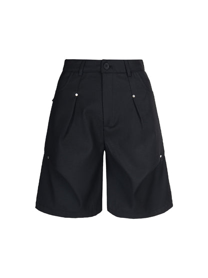 Street Retro Pleated Rivet Shorts