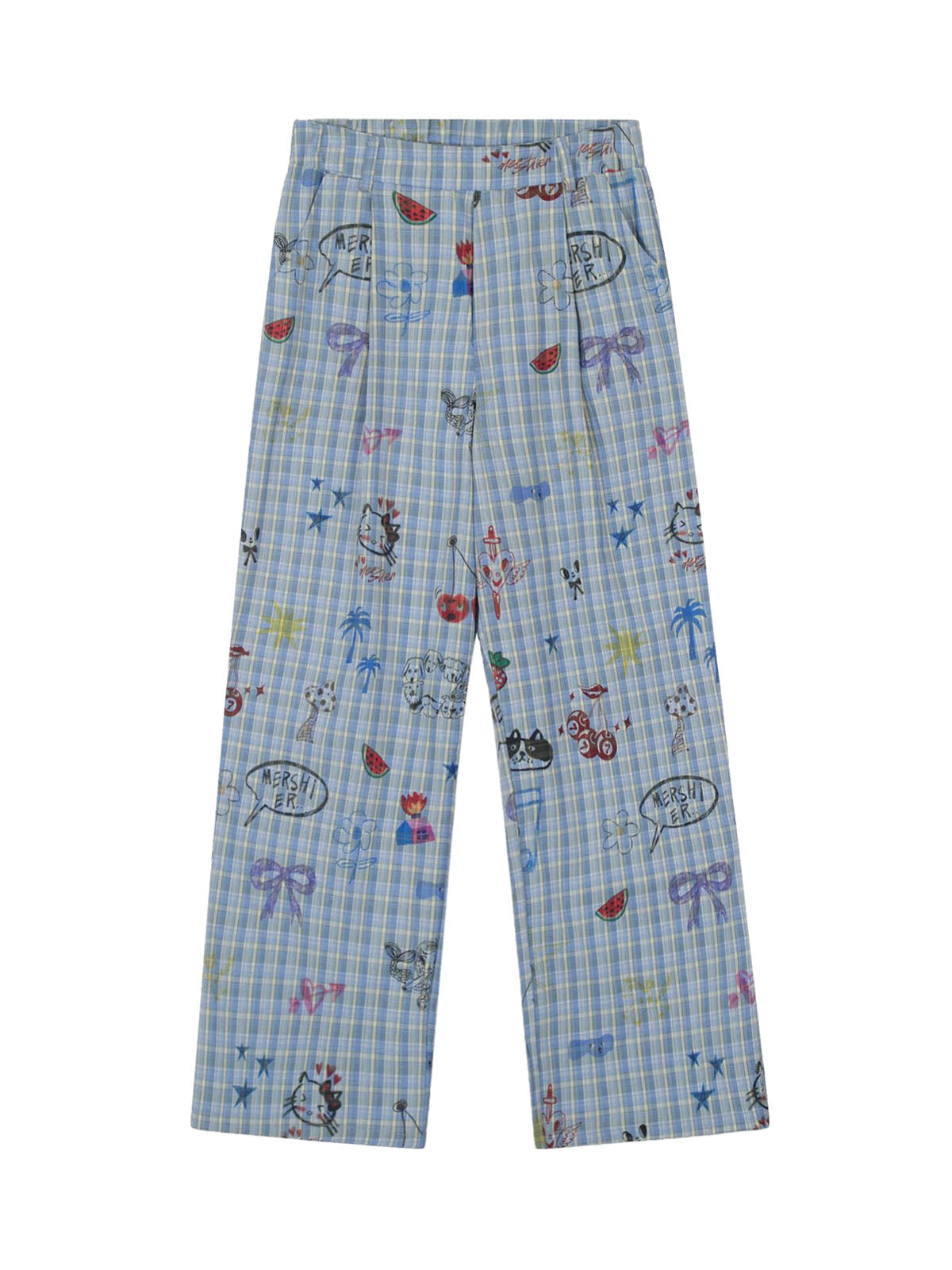Fun Floral and Fruit Prints Plaid Pants