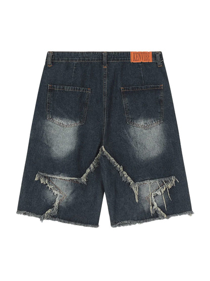 Thesupermade American Pentagram Tassel Patch Denim Shorts - 1681