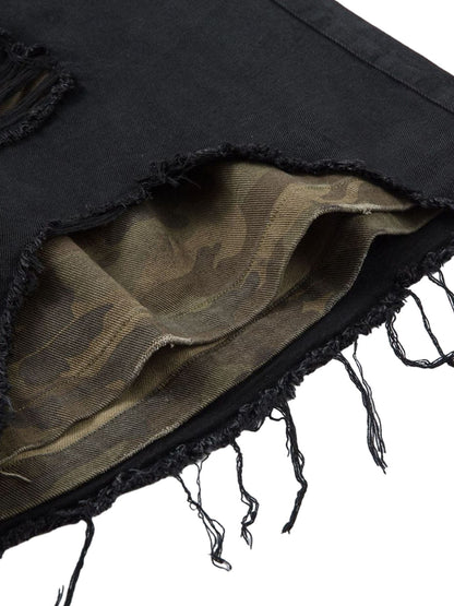 Distressed Ripped Black Denim Shorts