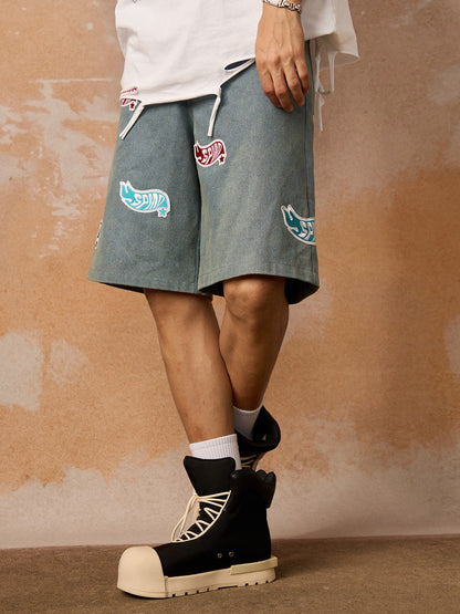 Original Street Embroidered Patch Denim Shorts