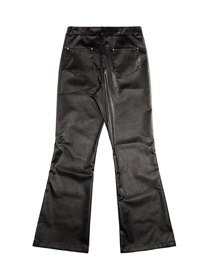 Gothic Flared Print PU Leather Pants