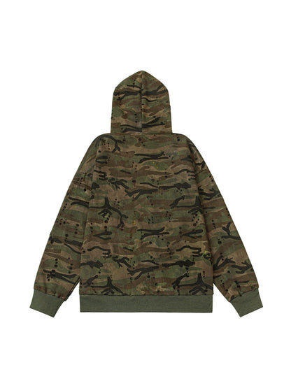 Thesupermade Washed Distressed Zipper Hooded Jacket