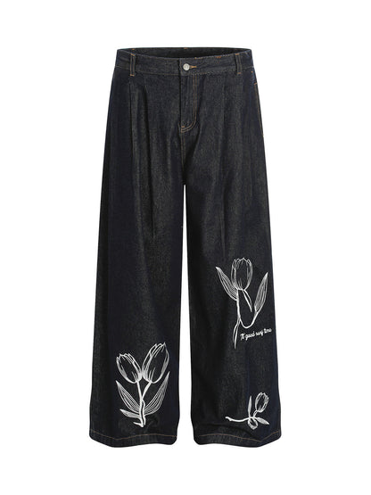 Vintage Graffiti Floral Print Jeans