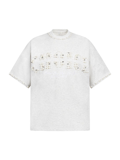 Elegant Pearl-Embellished Oversized T-Shirt