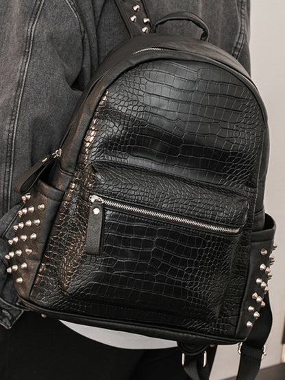 Rivet Crocodile-Print Backpack