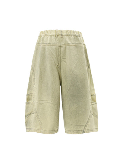 Washed Print Baggy Denim Shorts - 2375