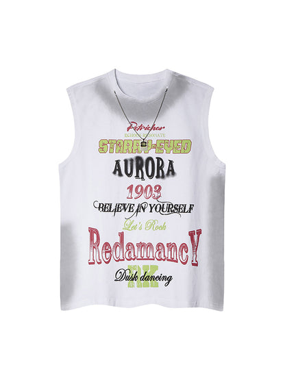 Spray- Painted Letter Print Necklace Vest