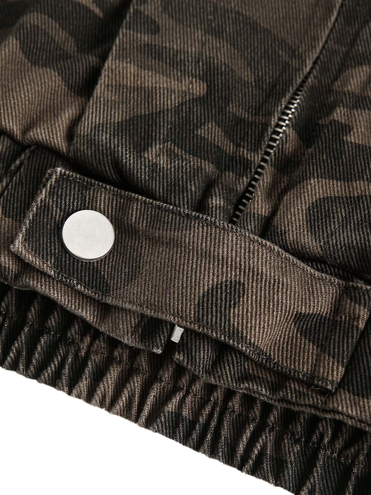 Deconstructed Camouflage Workwear Cardigan Hooded Jacket - 2290