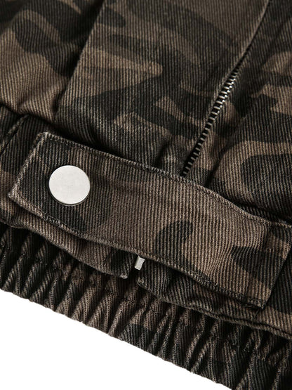 Deconstructed Camouflage Workwear Cardigan Hooded Jacket - 2290