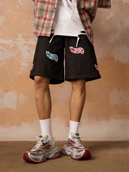 Original Embroidered Patch Street Denim Shorts