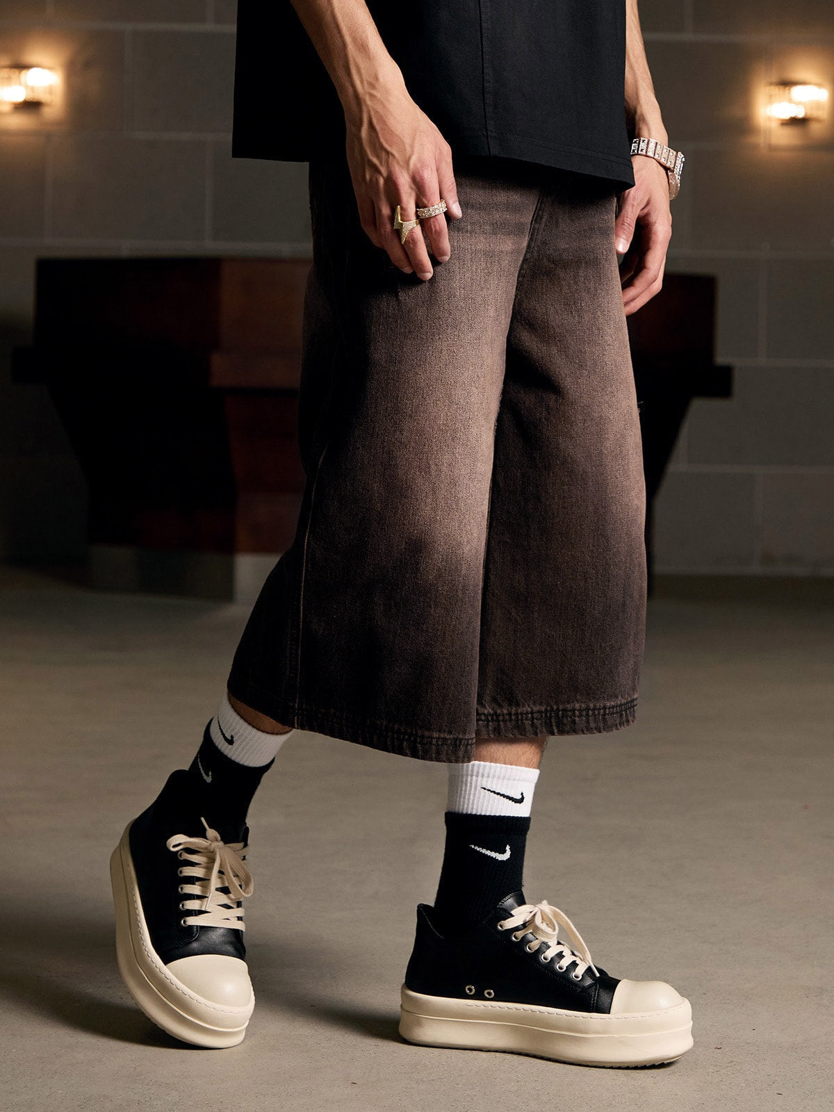 Distressed Washed Denim Cropped Jorts