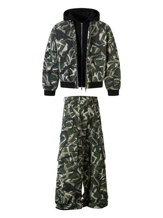 Thesupermade Camouflage Faux Two-piece Hooded Fleece Jacket Tracksuit - 2331