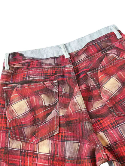 Plaid Print Baggy Jeans