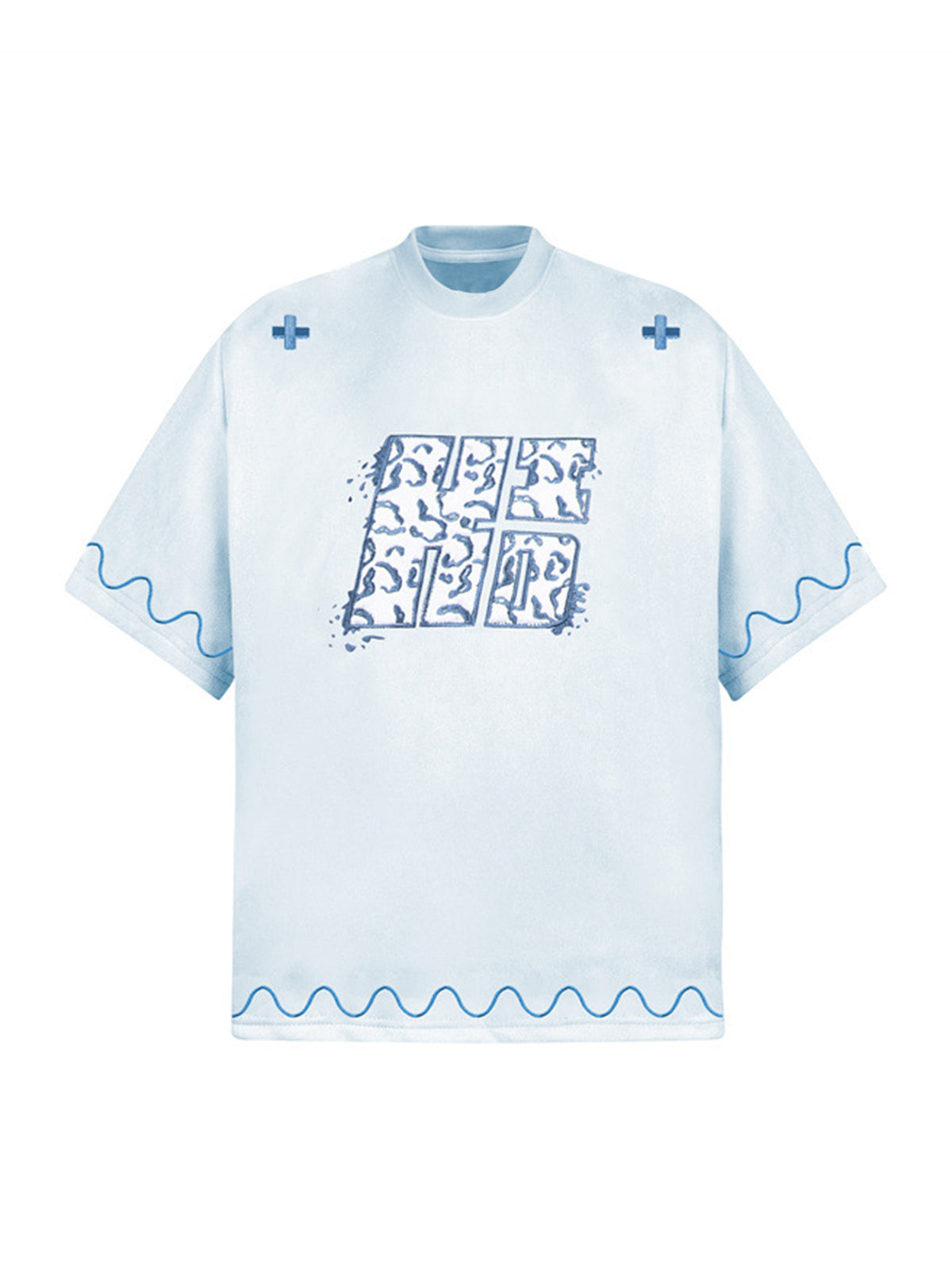 Cross and Wave Print T-Shirt