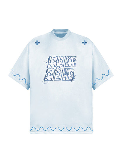 Cross and Wave Print T-Shirt