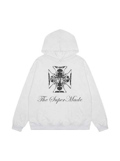 Street Cross Letters Print Hoodie