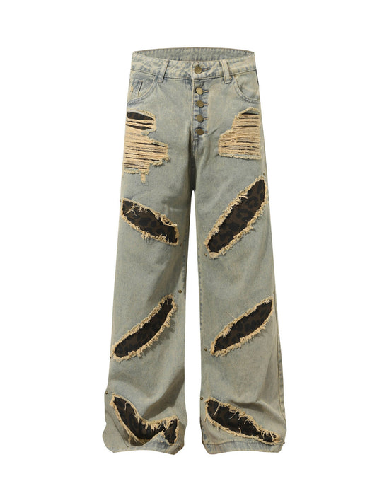 Distressed Raw Edge Patch Jeans
