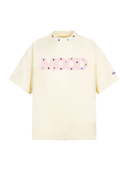 Street Retro MOOD Patch Embroidered Rivet T-shirt