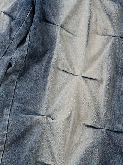 Distressed Washed Pleated Jeans