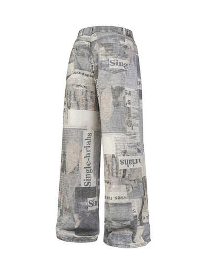 Graffiti Newspaper Baggy Jeans