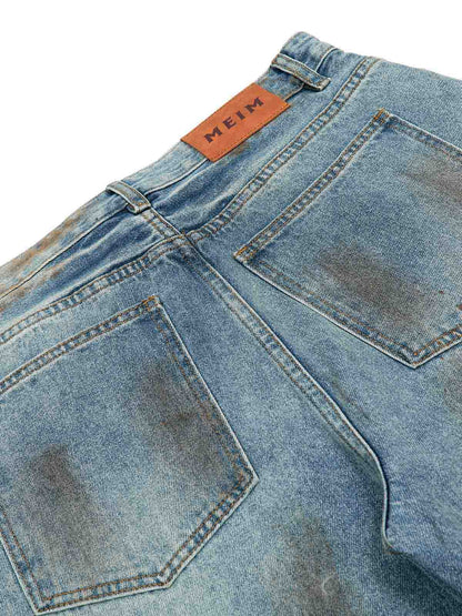 Washed Distressed Ripped Barrel Jeans