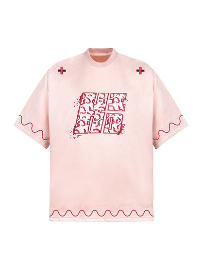 Cross and Wave Print T-Shirt