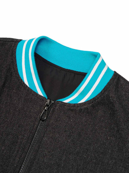 Original Embroidered Patch Flame Design Bomber Jacket